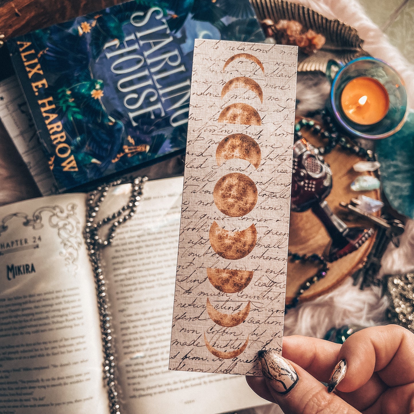 Moon Phases Fall Watercolor Bookmark