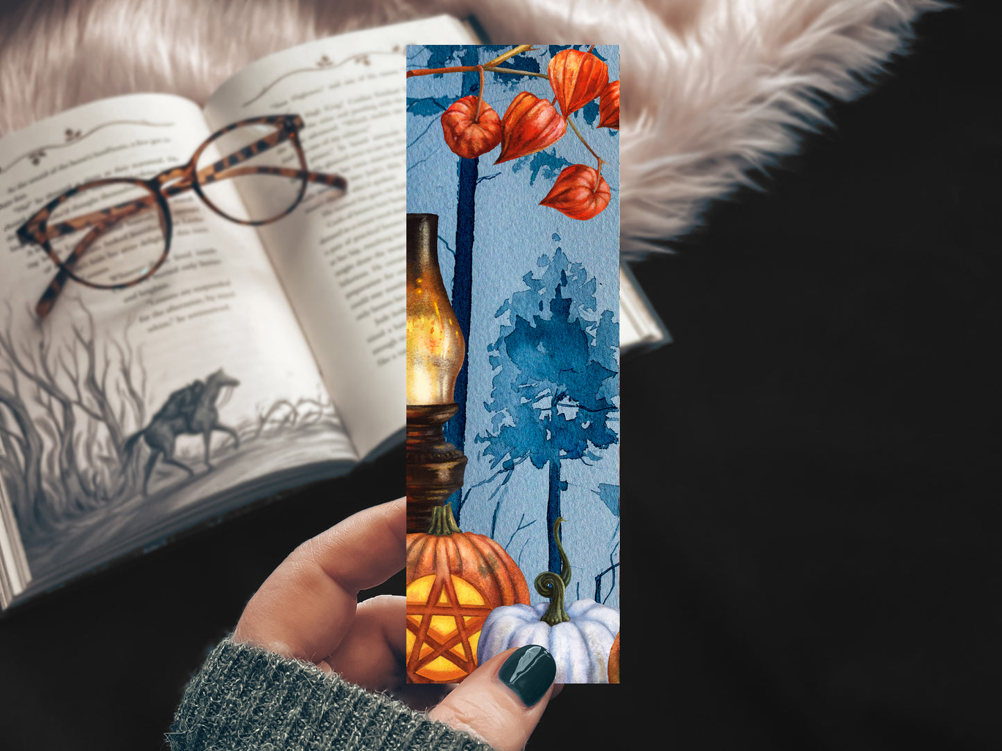 Spooky Halloween Forest Watercolor Bookmark
