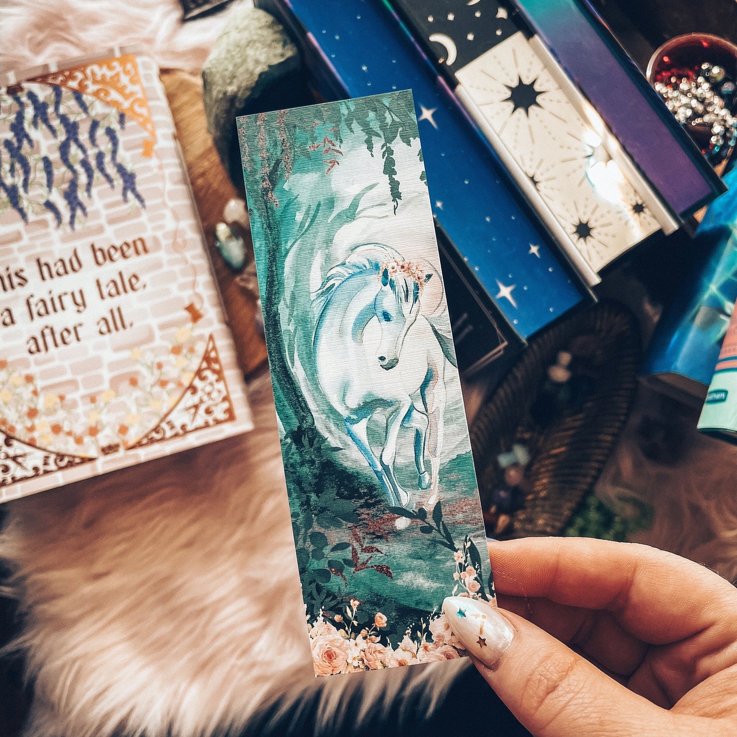 White Stallion Enchanted Forest Bookmark