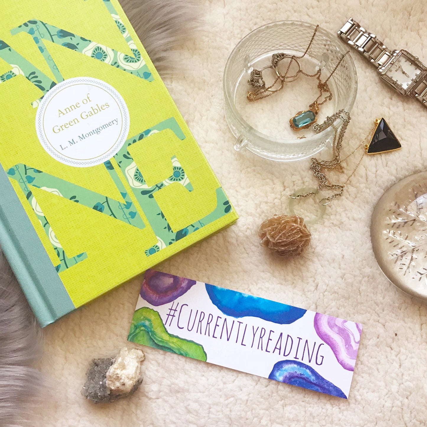 Watercolor Agate Currently Reading Bookmark