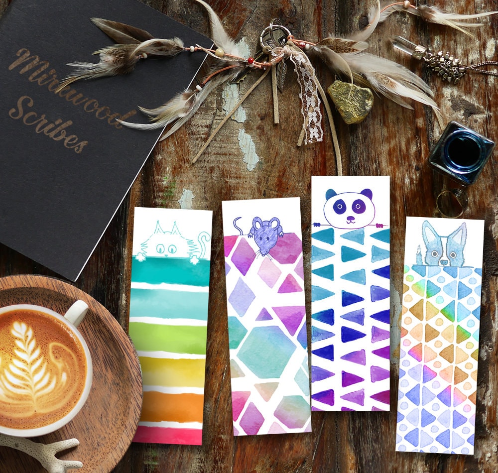 Printable Watercolor Animal Sketches Peek-a-boo Bookmarks Set
