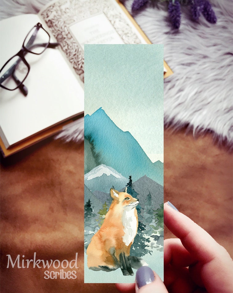 Fantasy Forest Fox Watercolor Bookmark