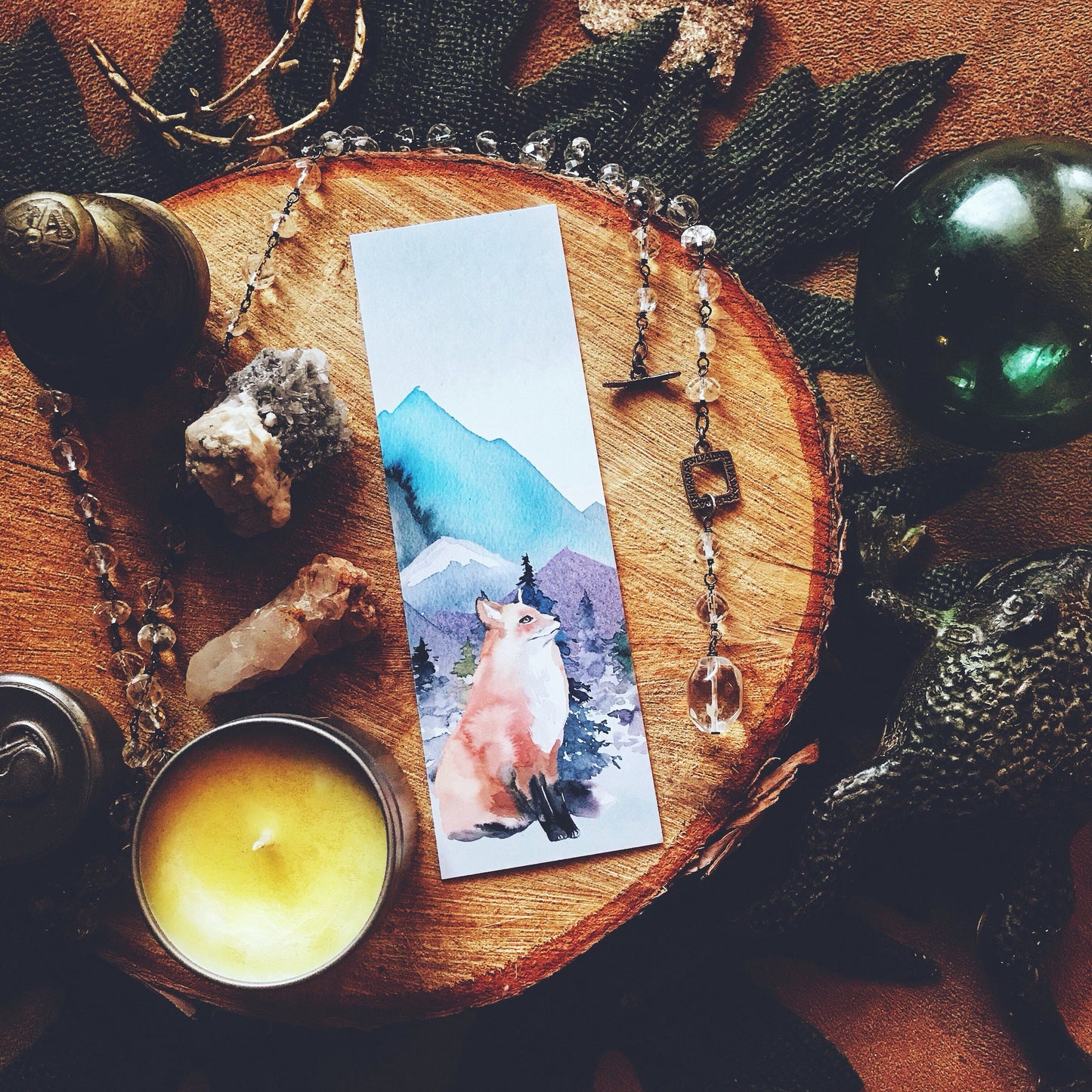 Fantasy Forest Fox Watercolor Bookmark