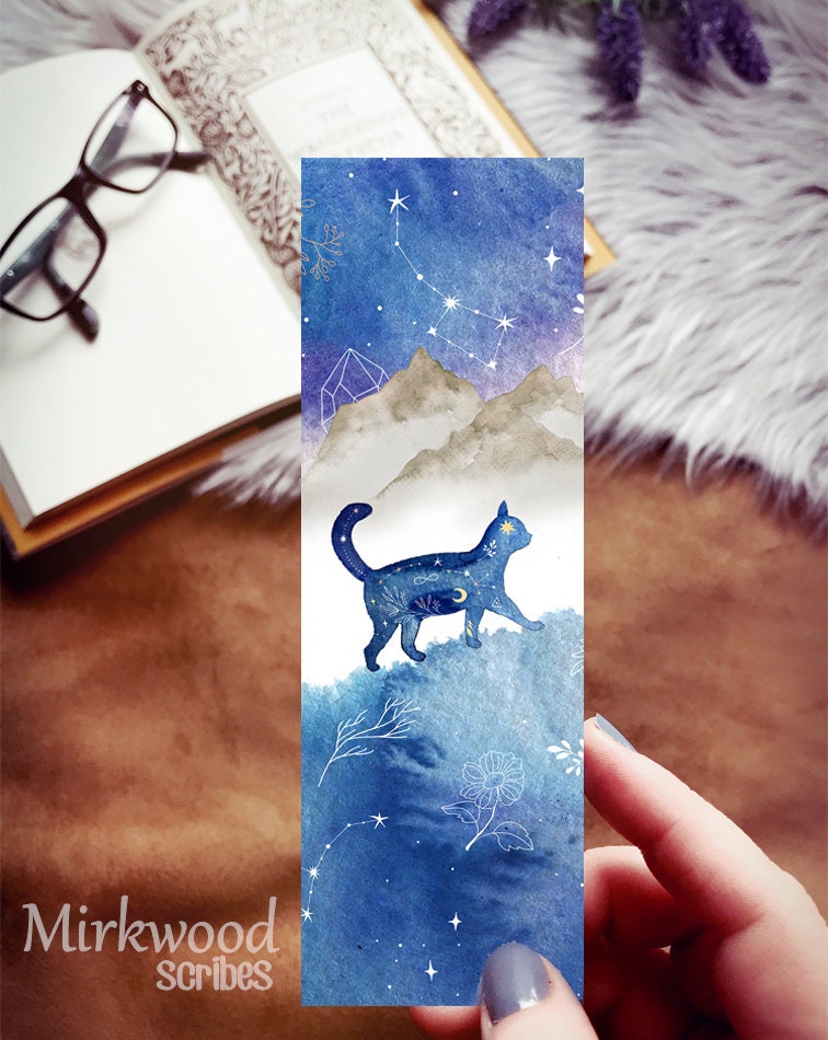 Celestial Constellation Cat Watercolor Bookmark