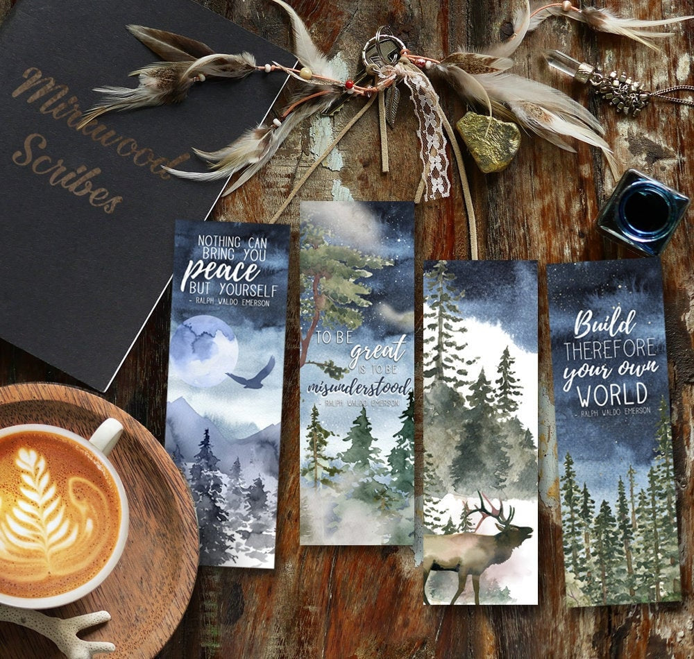 Printable Ralph Waldo Emerson Watercolor Bookmarks Set