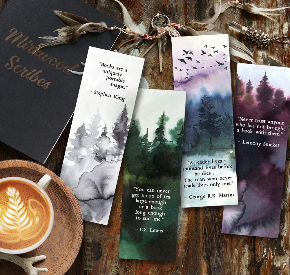 Books are a Uniquely Portable Magic Quote Watercolor Bookmark