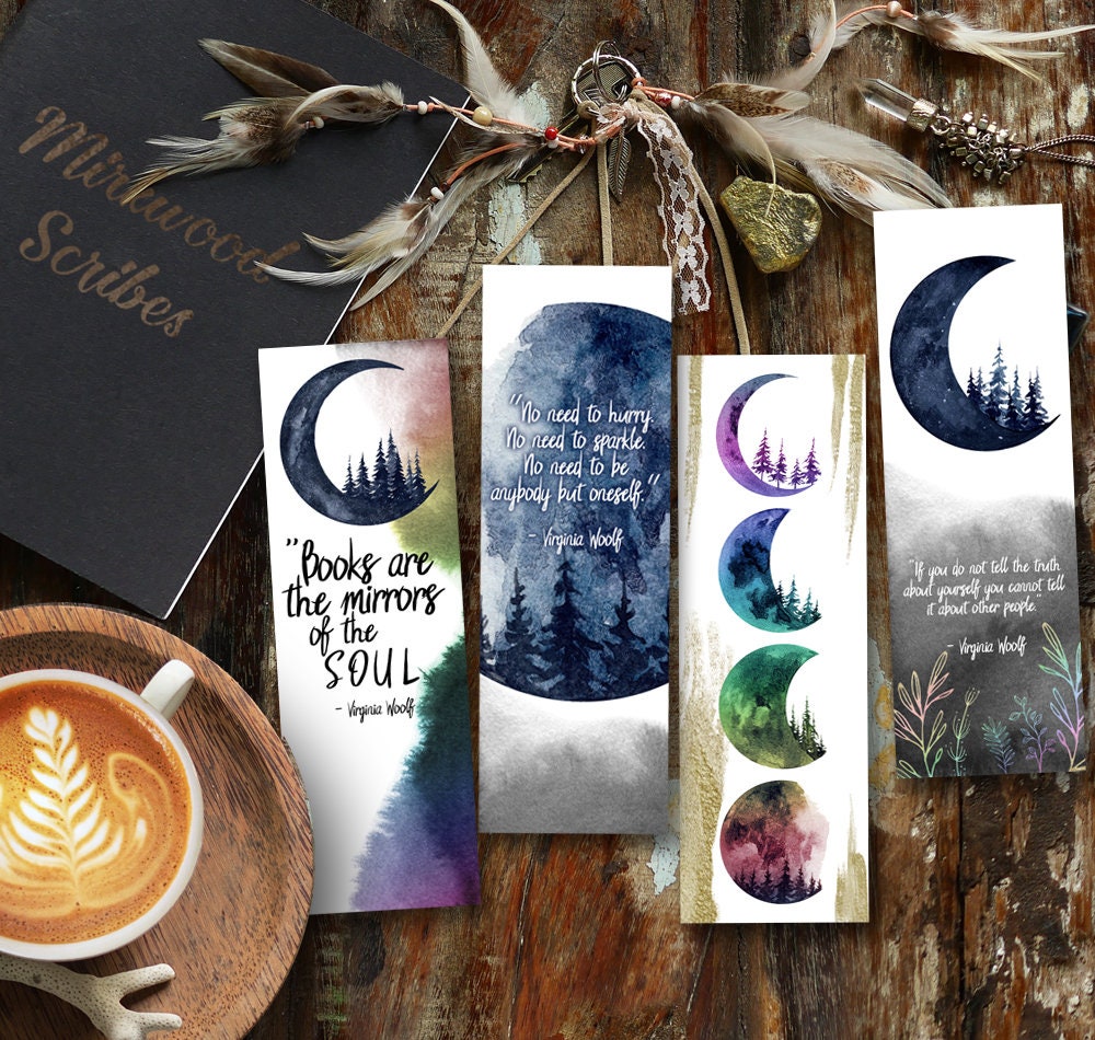 Rainbow Moon Phase Watercolor Bookmark