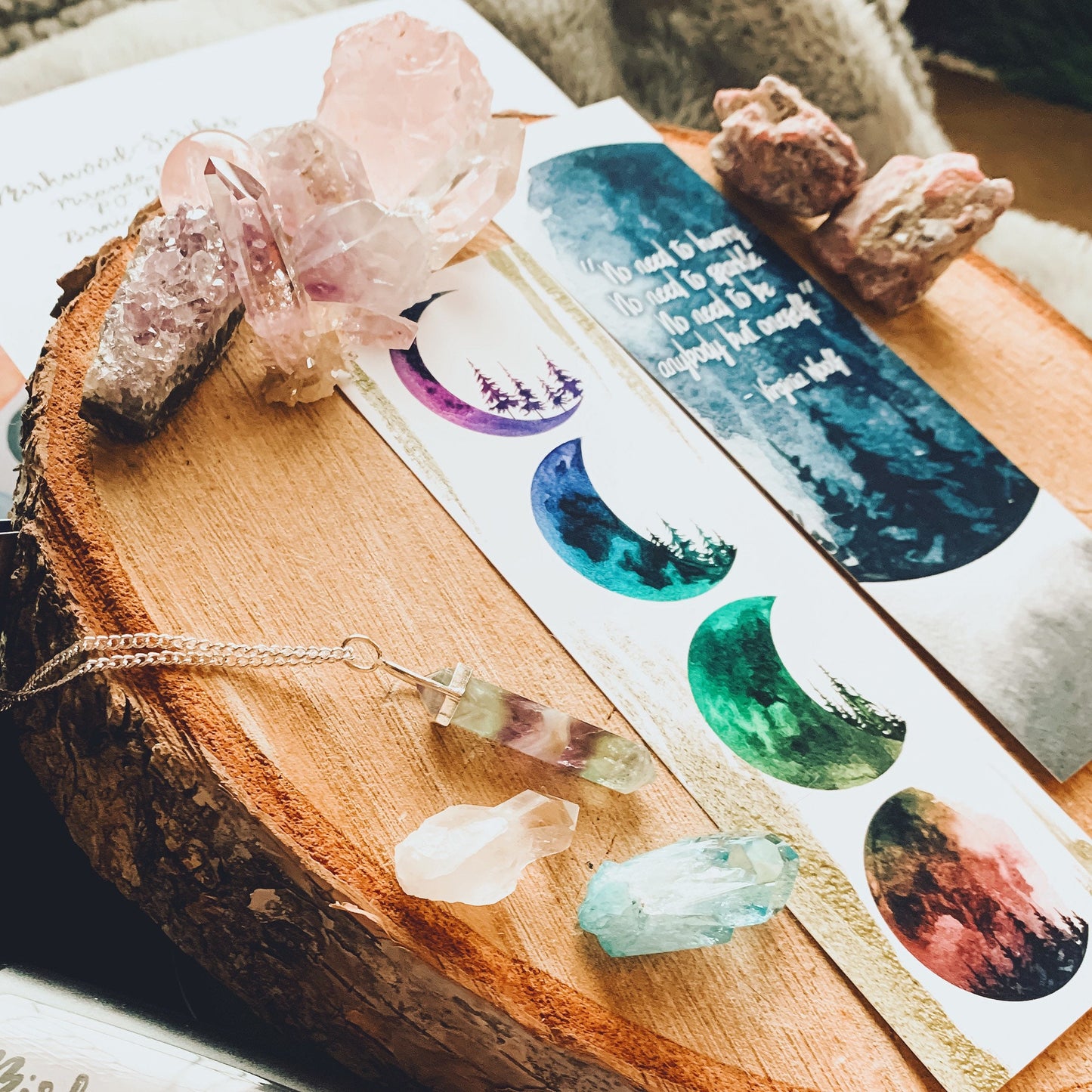 Rainbow Moon Phase Watercolor Bookmark