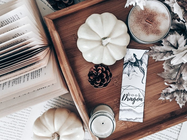Inky Book Dragon Watercolor Bookmark