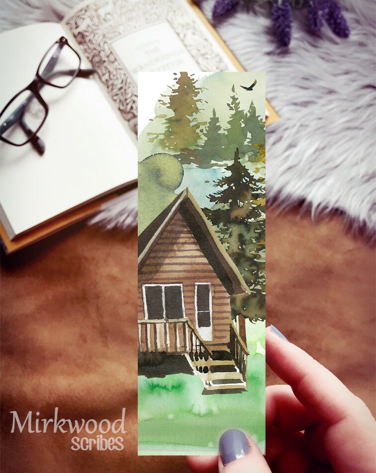 Watercolor Cabin in the Forest Bookmark