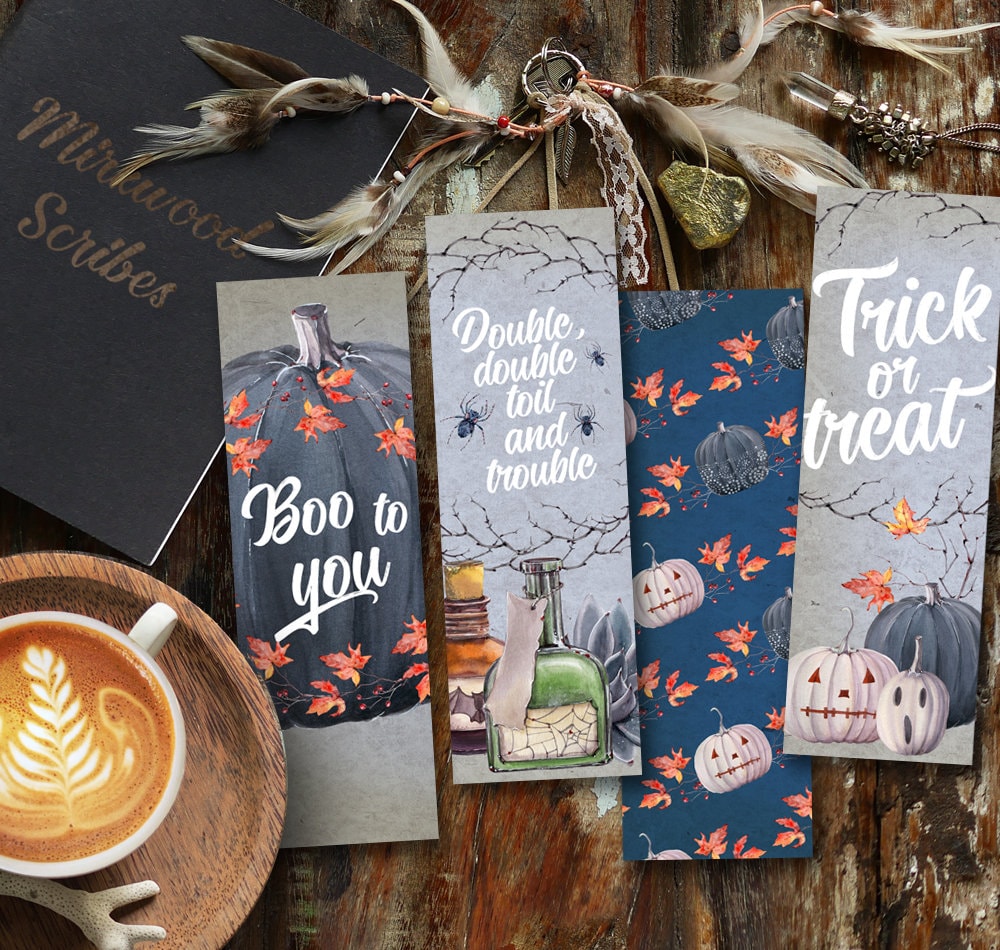 Halloween Trick or Treat Pumpkin Watercolor Bookmark