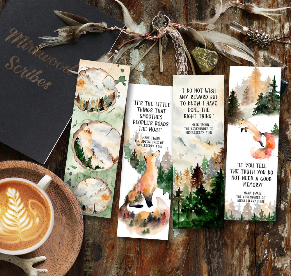 Mark Twain Huckleberry Finn Quote Watercolor Fox Bookmark
