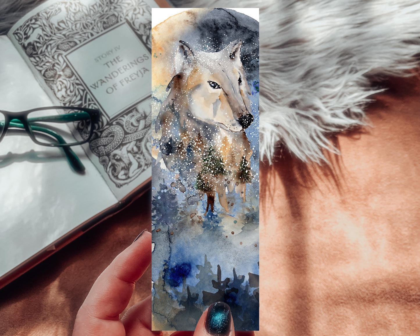 Winter Wolf Watercolor Bookmark