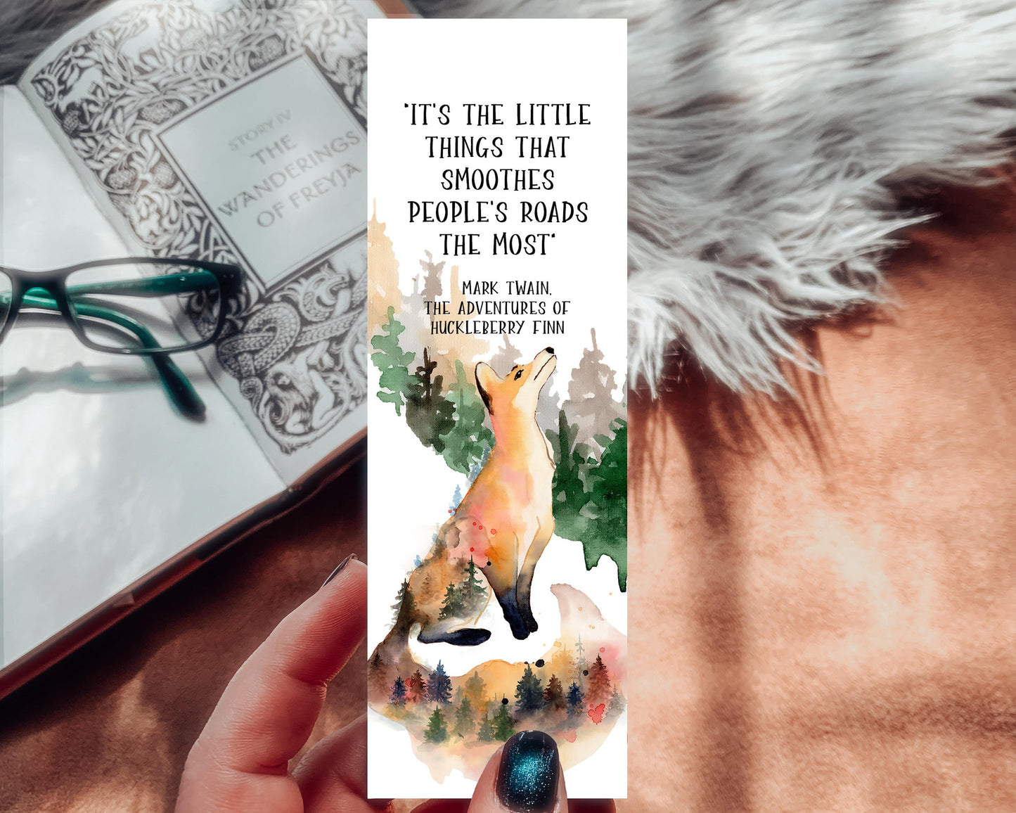 Mark Twain Huckleberry Finn Quote Watercolor Fox Bookmark