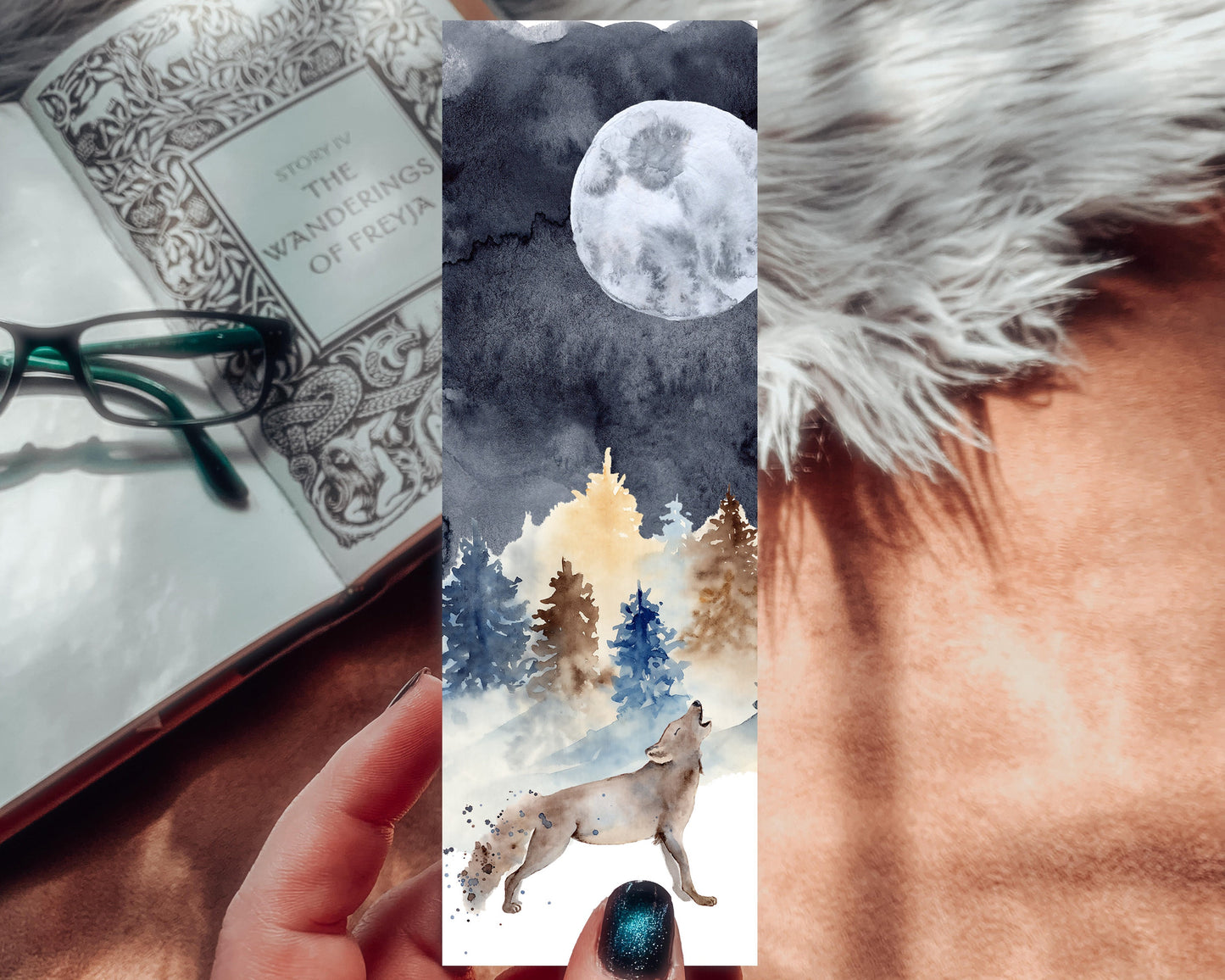 Watercolor Howling Wolf Bookmark