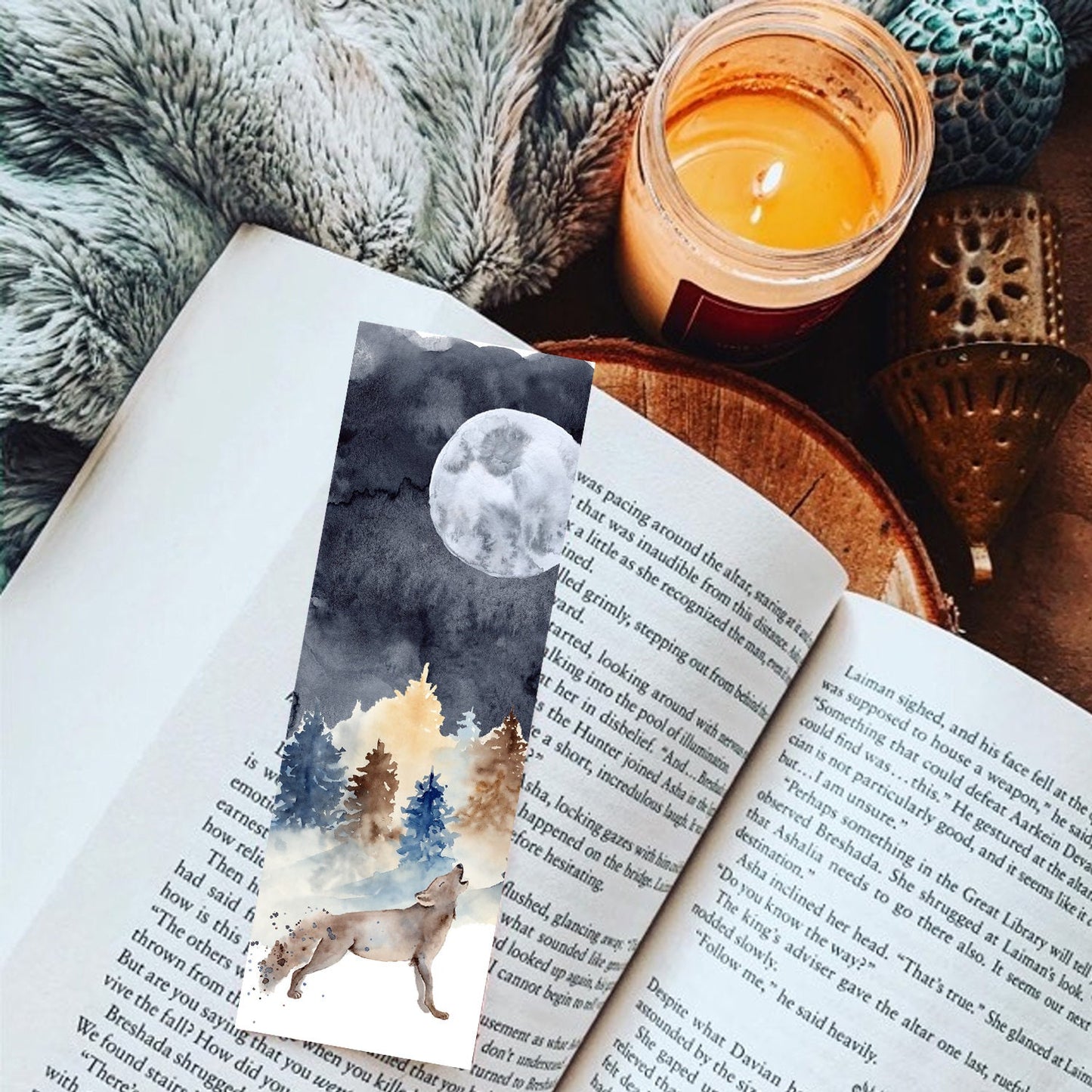 Watercolor Howling Wolf Bookmark
