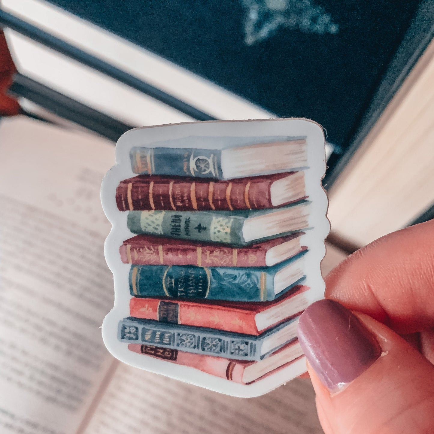 Bookstack Watercolor Vinyl Sticker