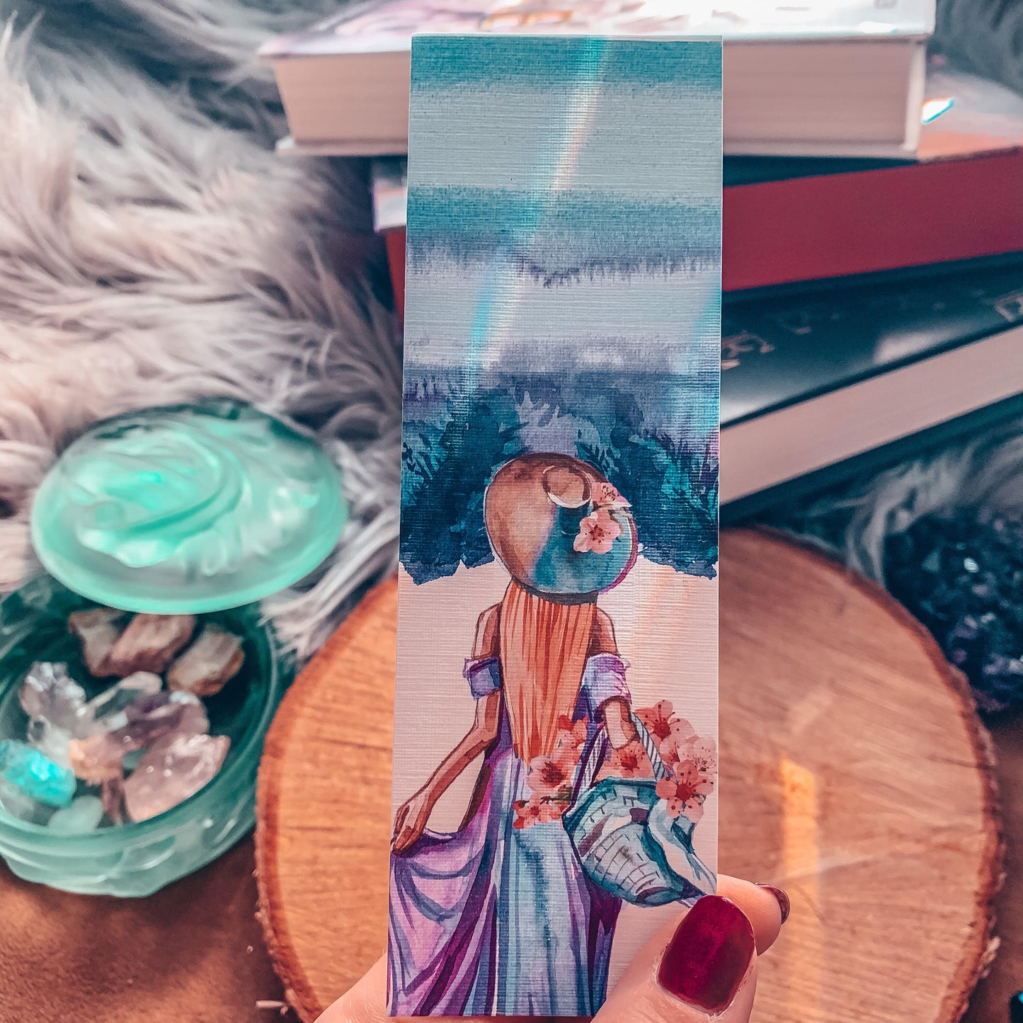 Watercolor Girl Spring Flowers Bookmark
