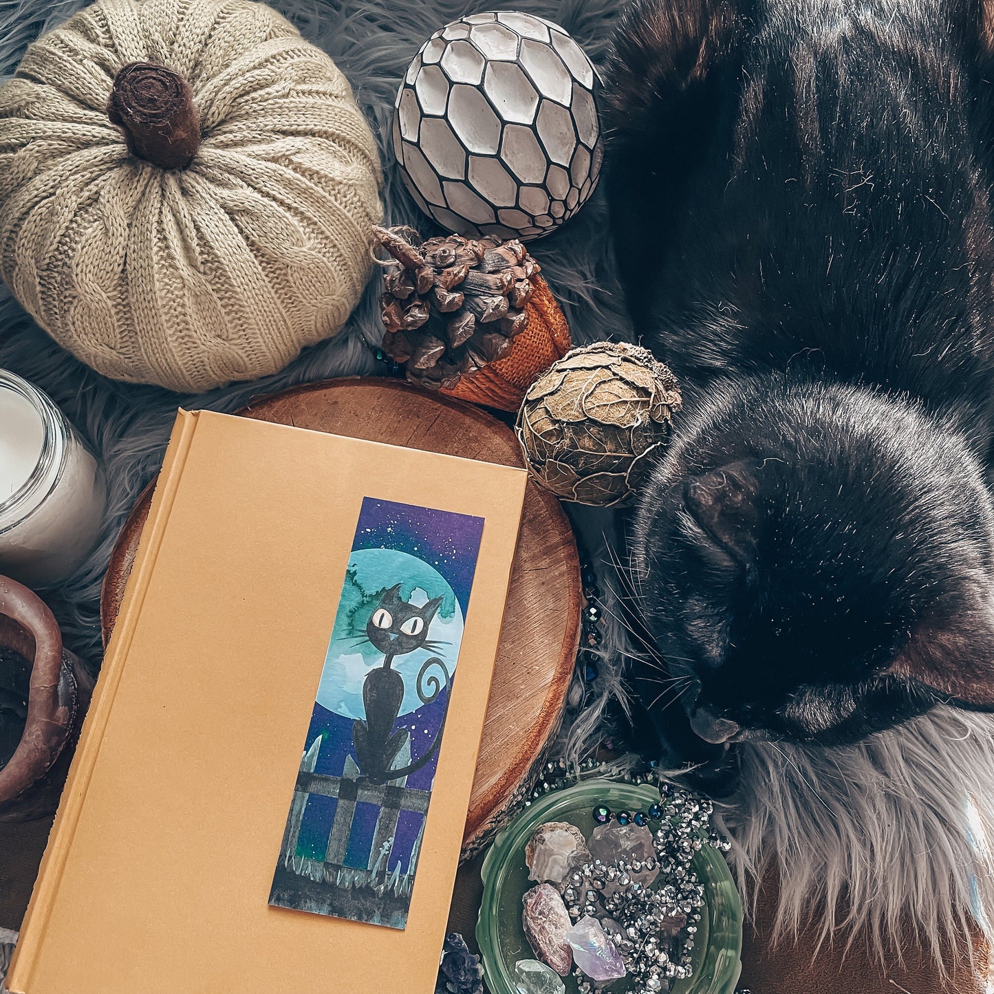 Black Cat Halloween Watercolor Bookmark