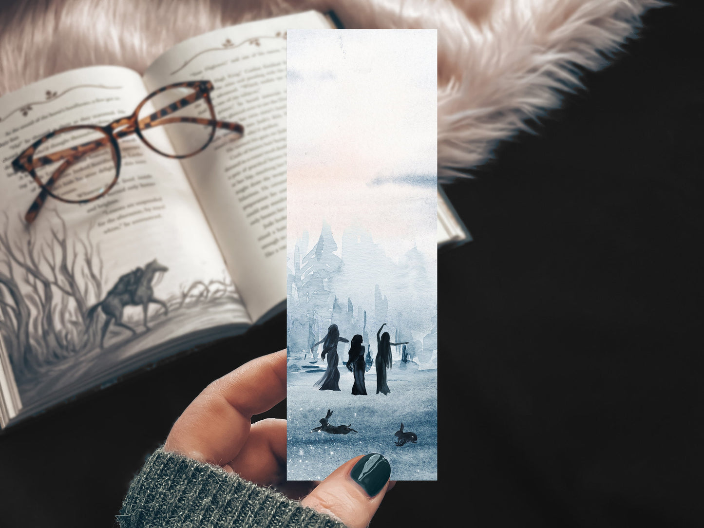 Watercolor Mystical Landscape Moon Dance Bookmark