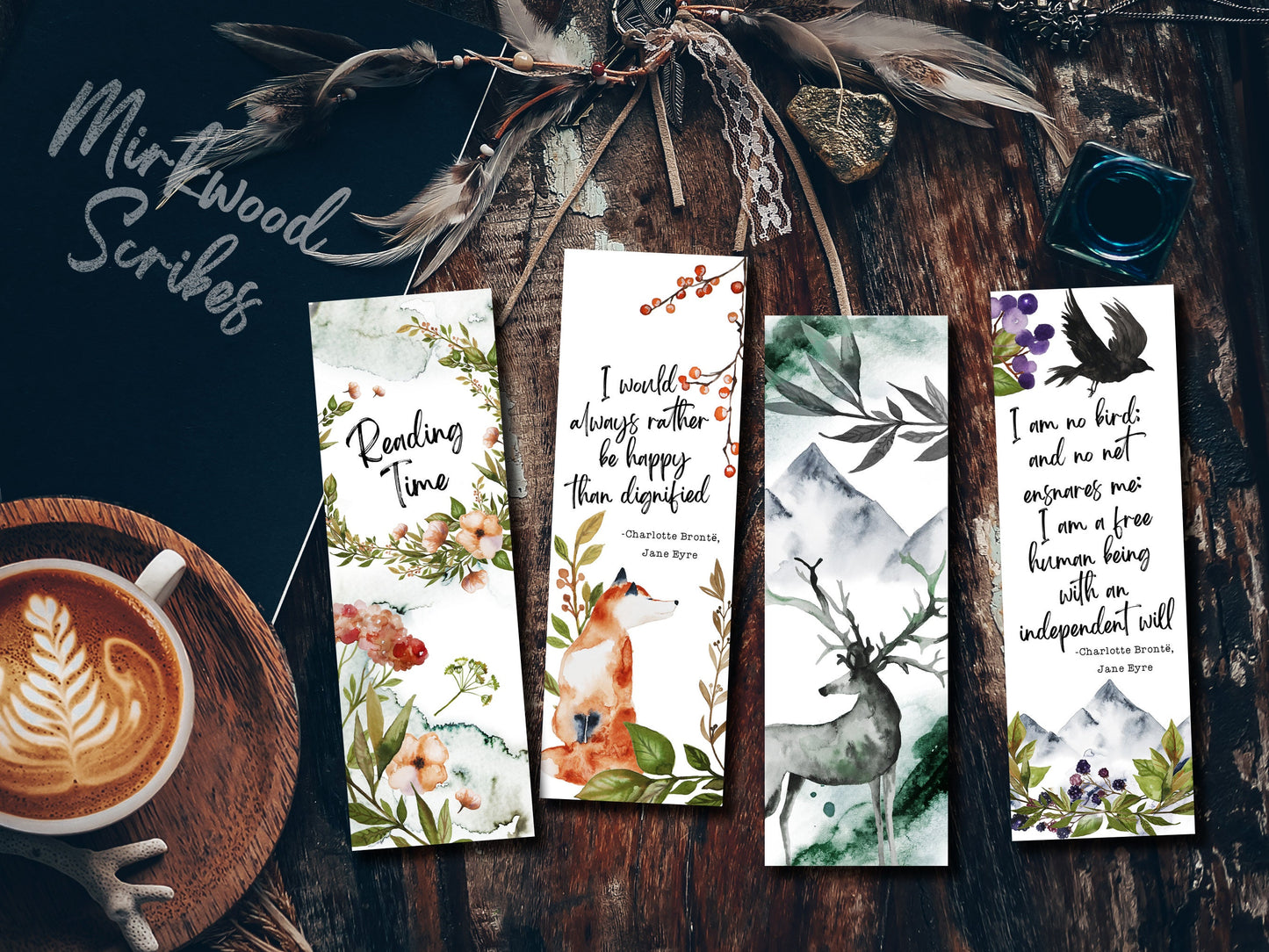 Jane Eyre “I would always rather be happy than dignified” Watercolor Bookmark