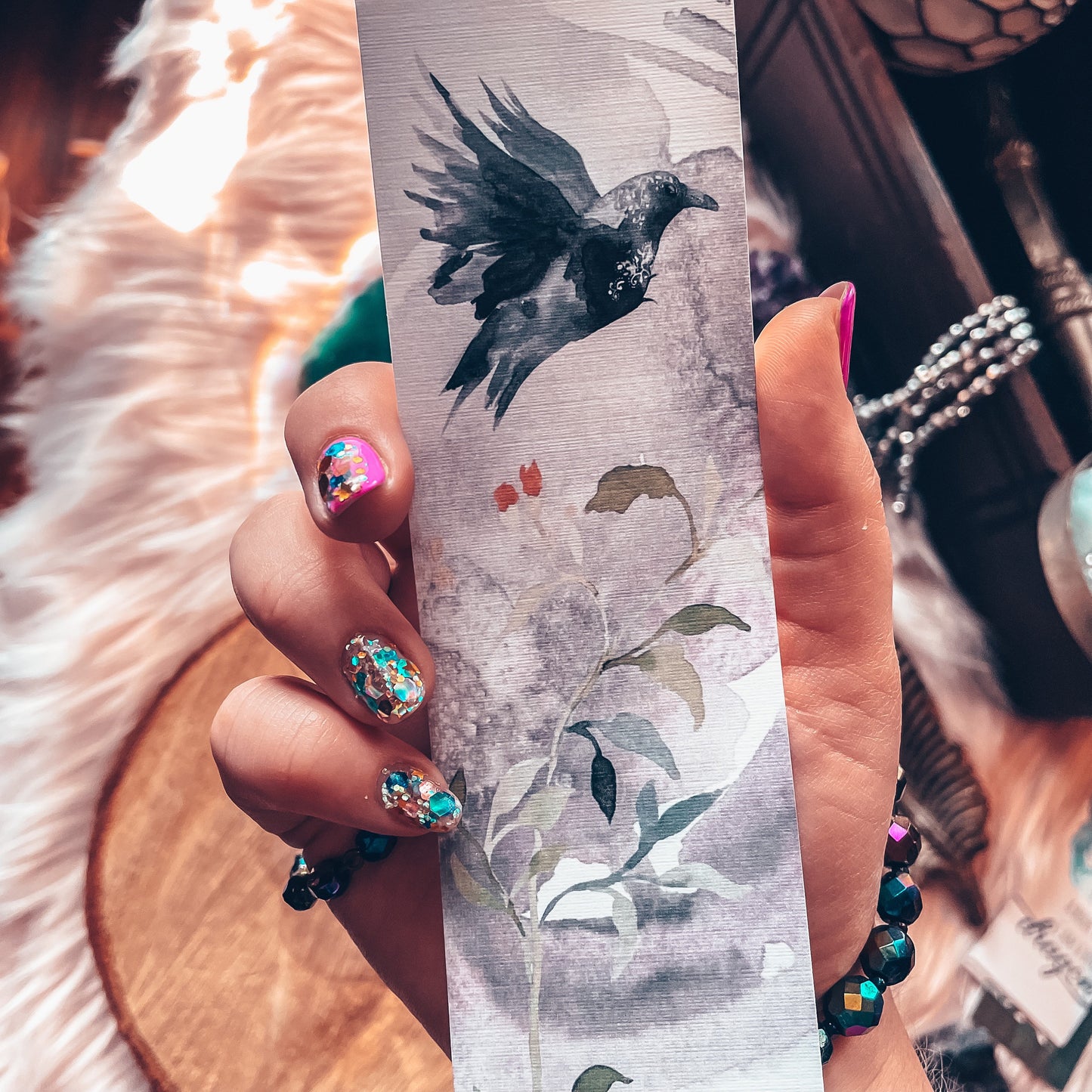 Dark Raven Watercolor Bookmark