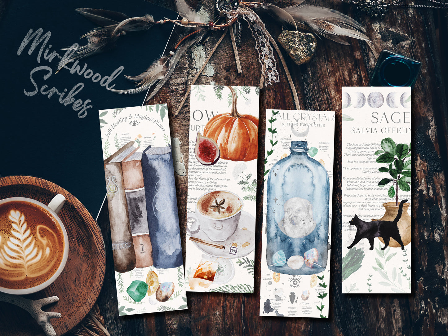 Spell Book Stack Watercolor Bookmark