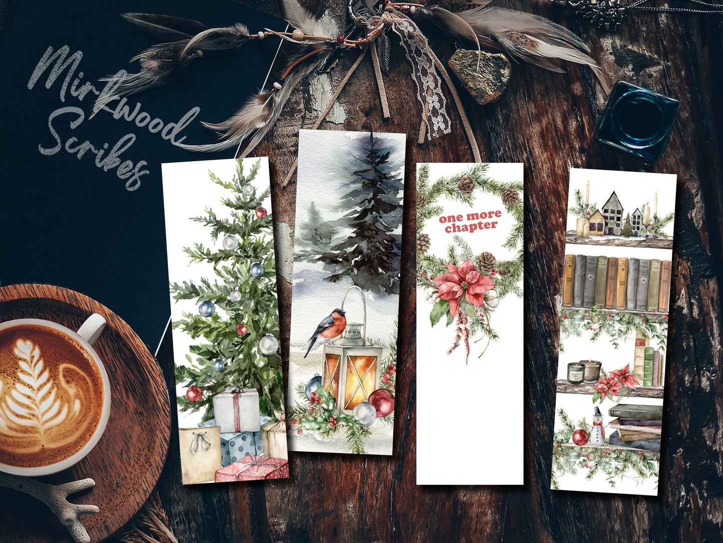 Printable Cozy Christmas Bookshelf Bookmarks Set