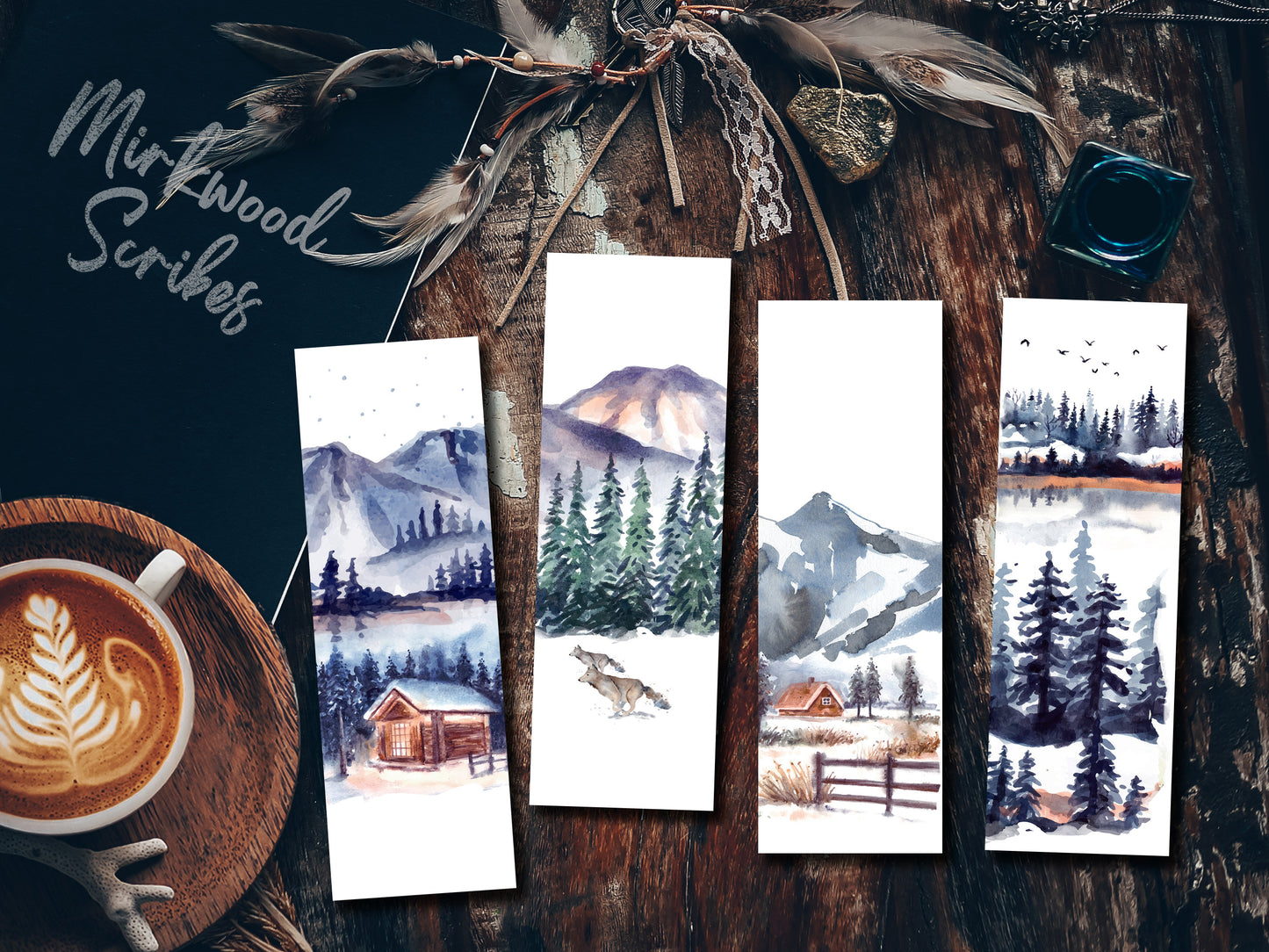 Printable Watercolor Winter Landscape Bookmark Set