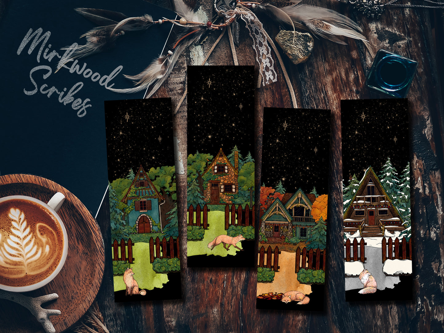 Cottagecore Winter Snow at Night Fox Bookmark
