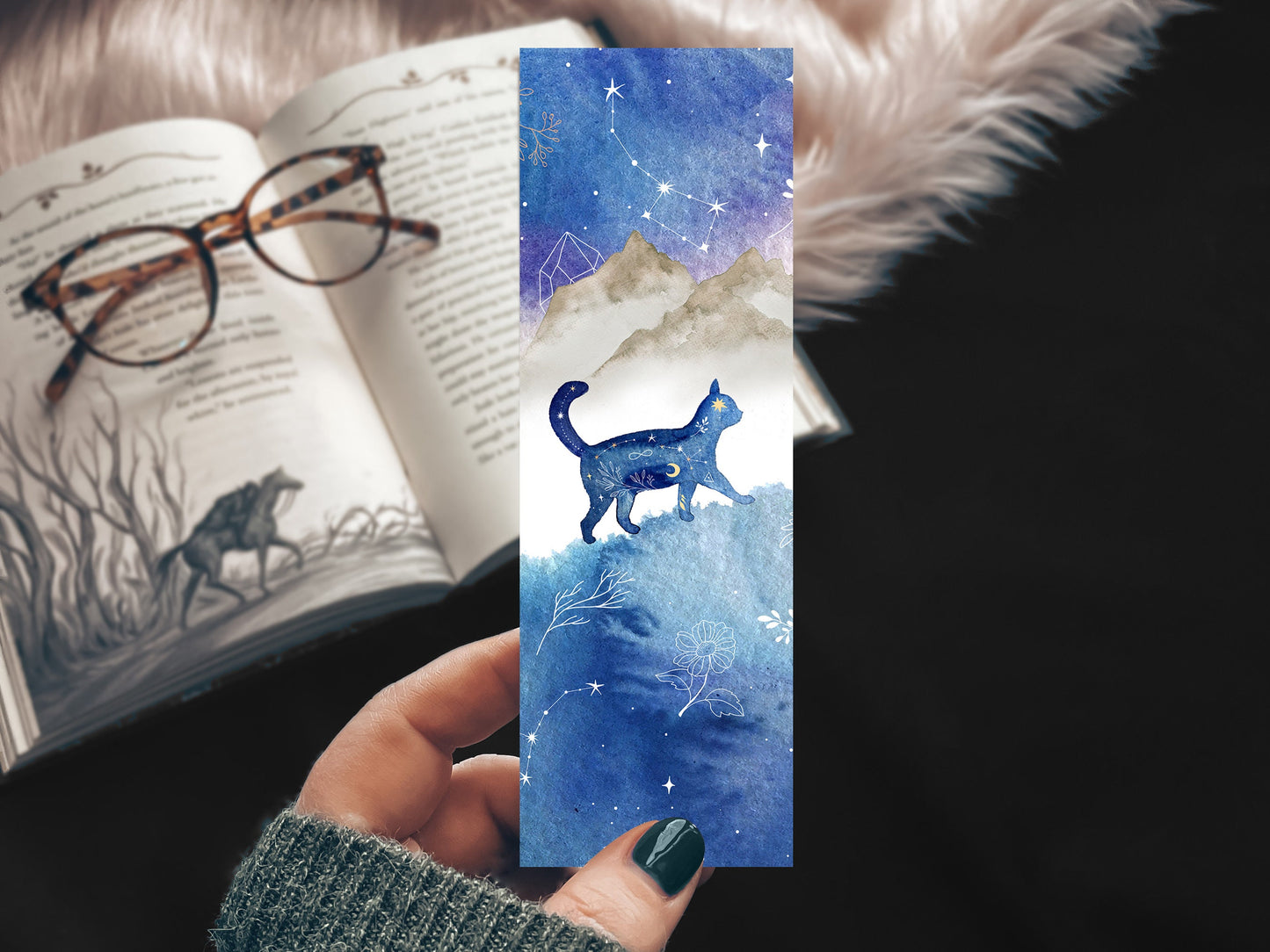 Celestial Constellation Cat Watercolor Bookmark