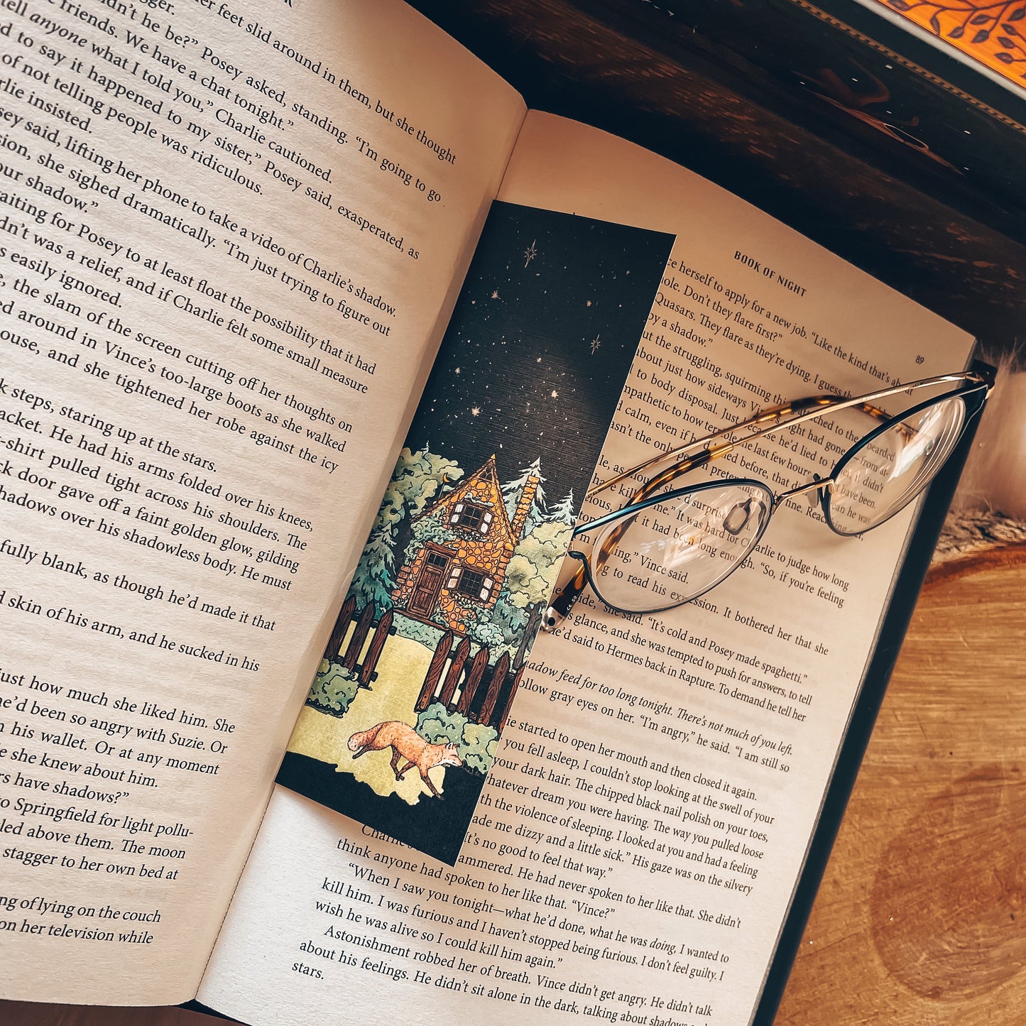 Cottagecore Cozy Night Cottage In the Woods Fox Bookmark