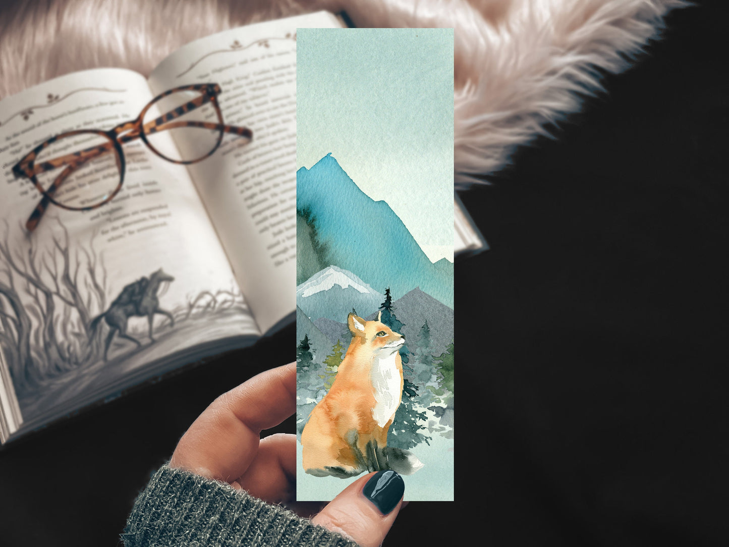 Fantasy Forest Fox Watercolor Bookmark