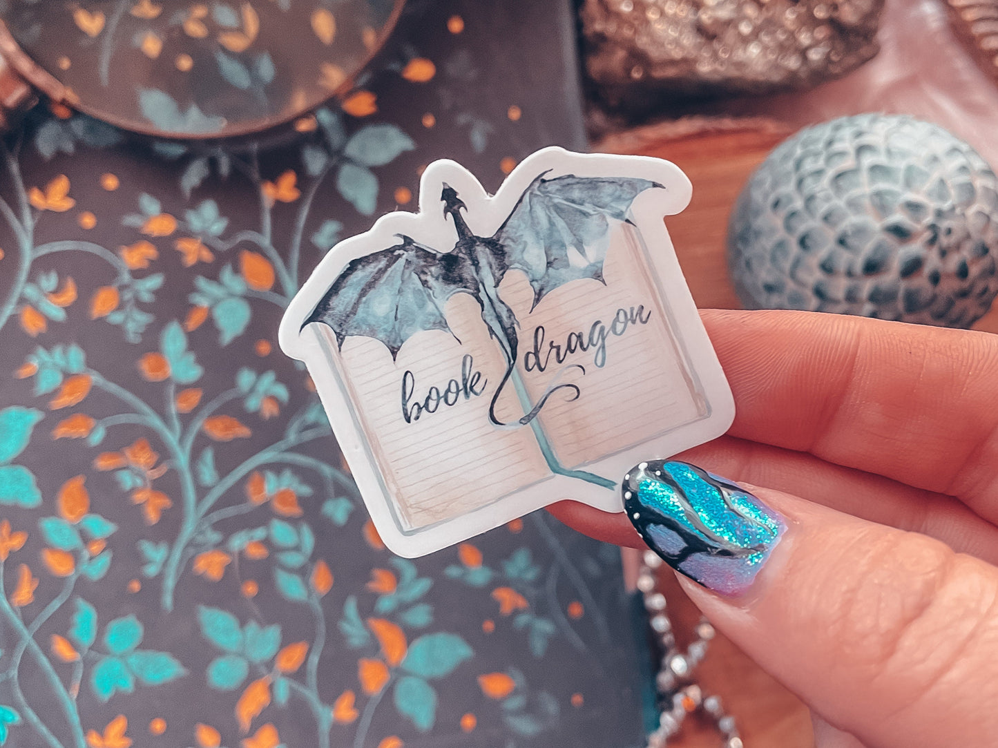 Book Dragon Watercolor Vinyl Sticker