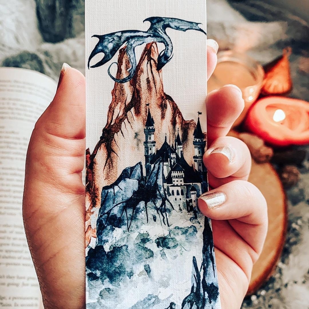 Winter Blue Dragon Watercolor Bookmark