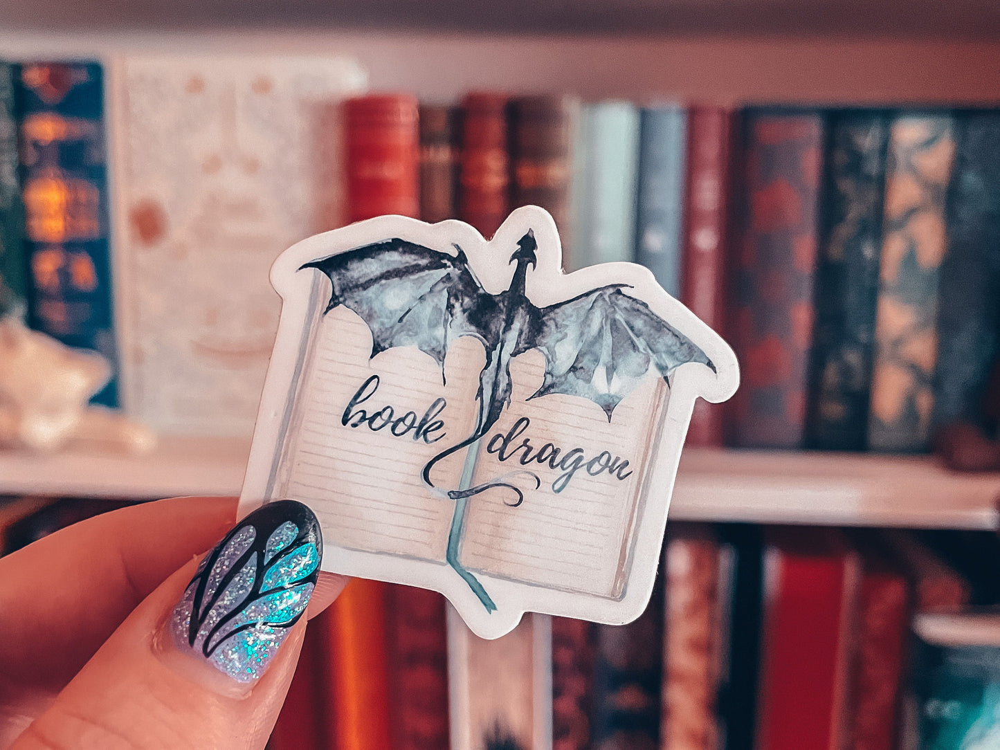 Book Dragon Watercolor Vinyl Sticker