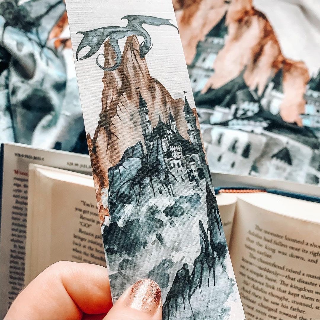 Winter Blue Dragon Watercolor Bookmark