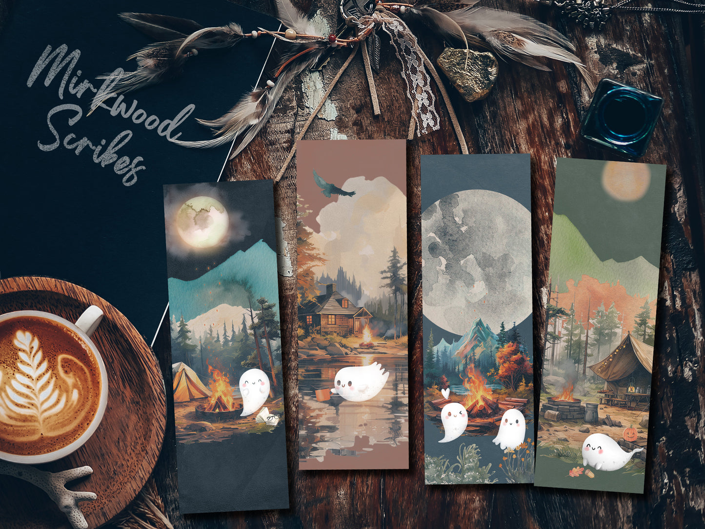 Spooky Ghost at the Lake Watercolor Bookmark