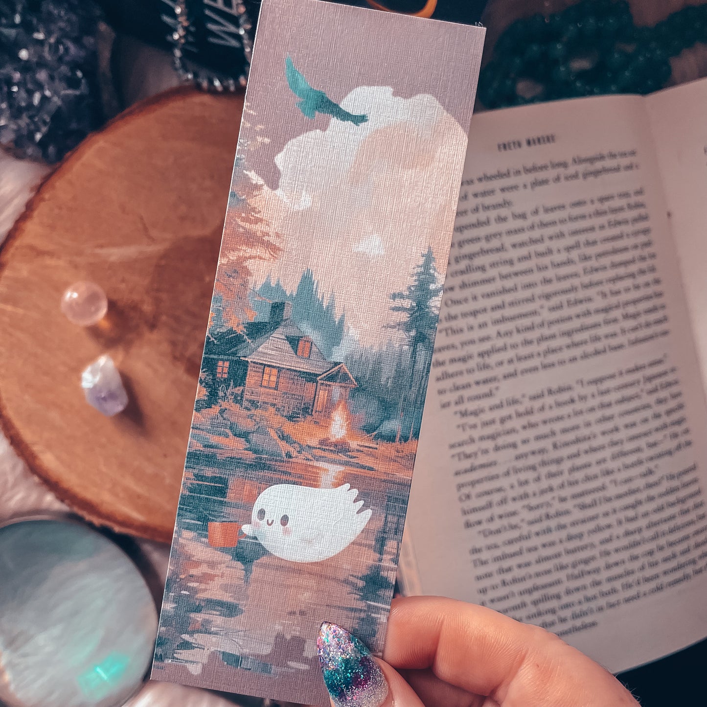 Spooky Ghost at the Lake Watercolor Bookmark