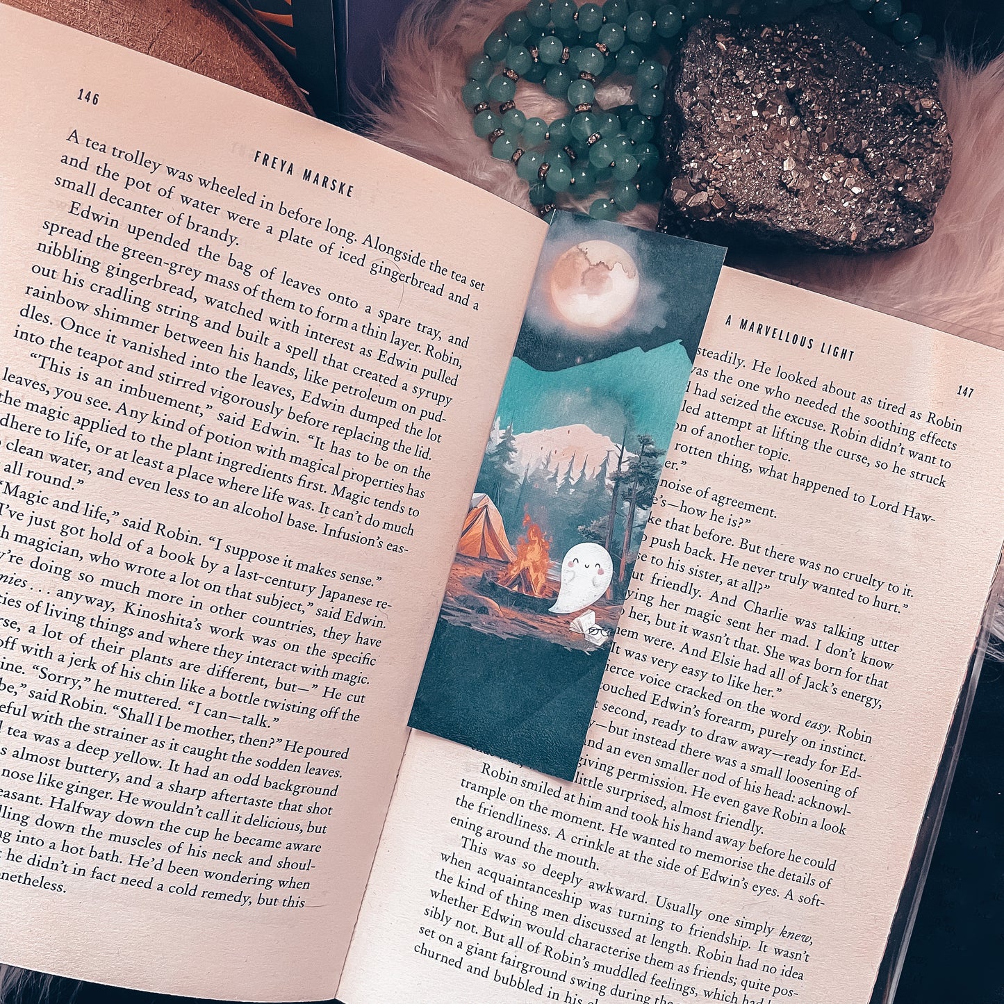 Spooky Ghost Full Moon Watercolor Bookmark
