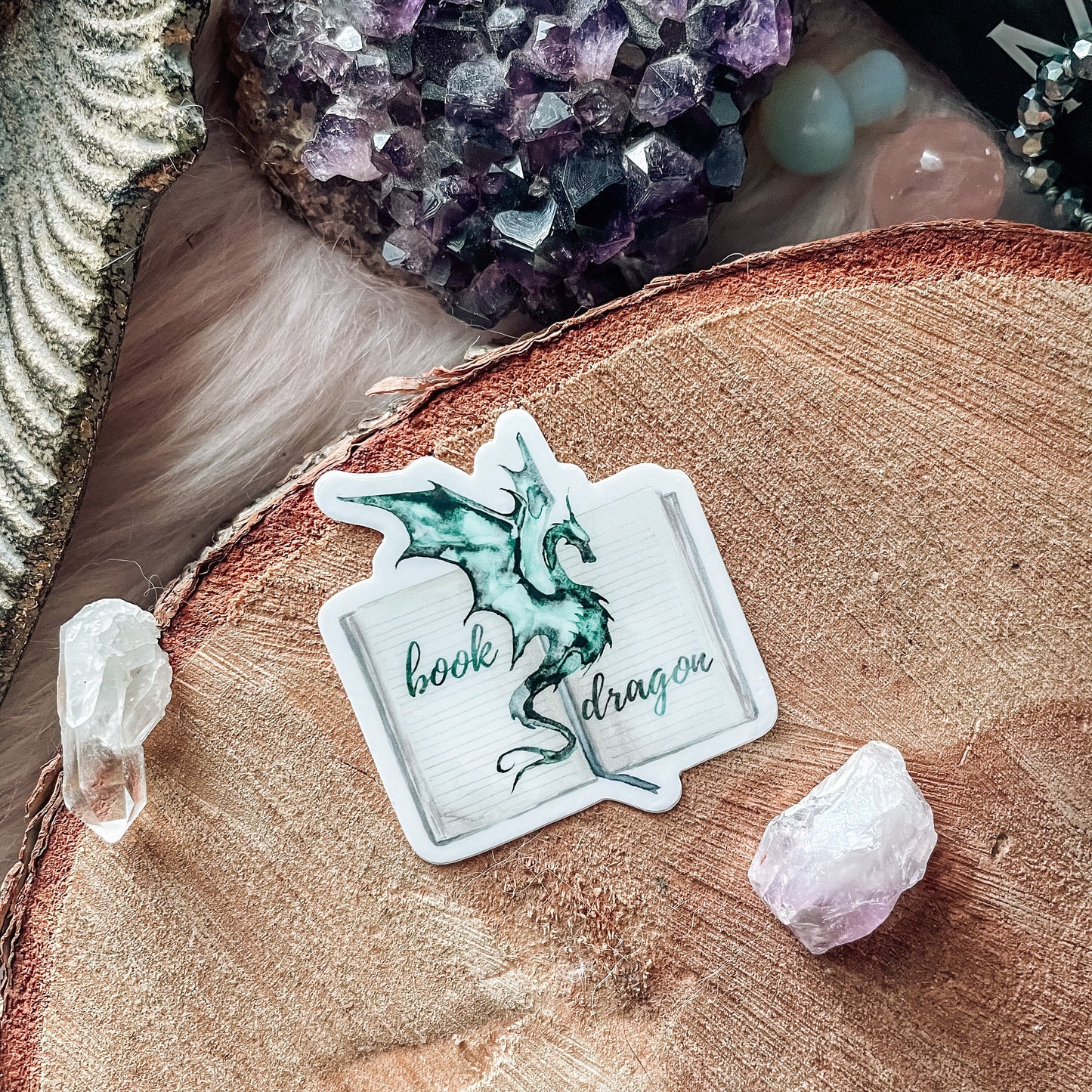 Green Book Dragon Watercolor Vinyl Sticker