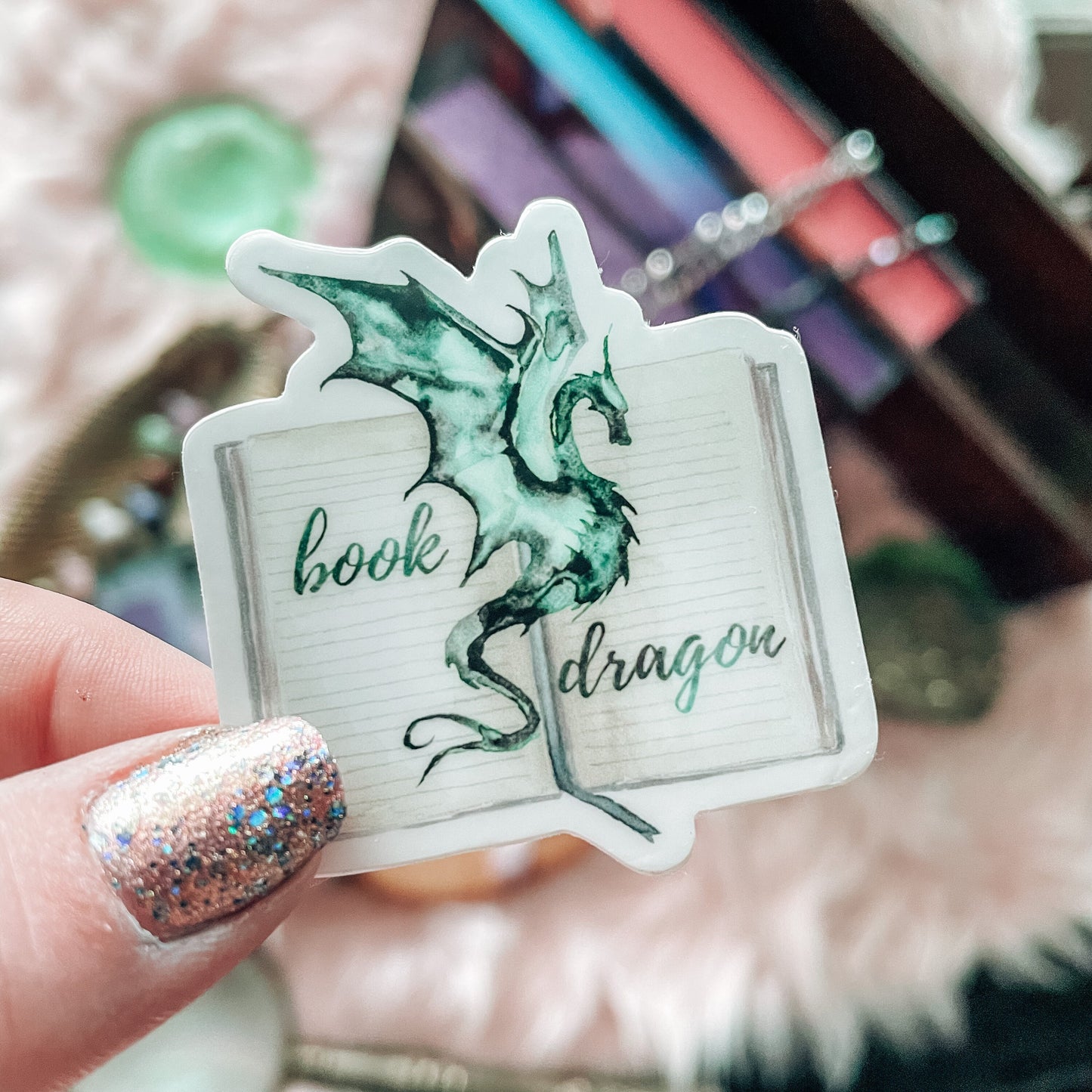 Green Book Dragon Watercolor Vinyl Sticker