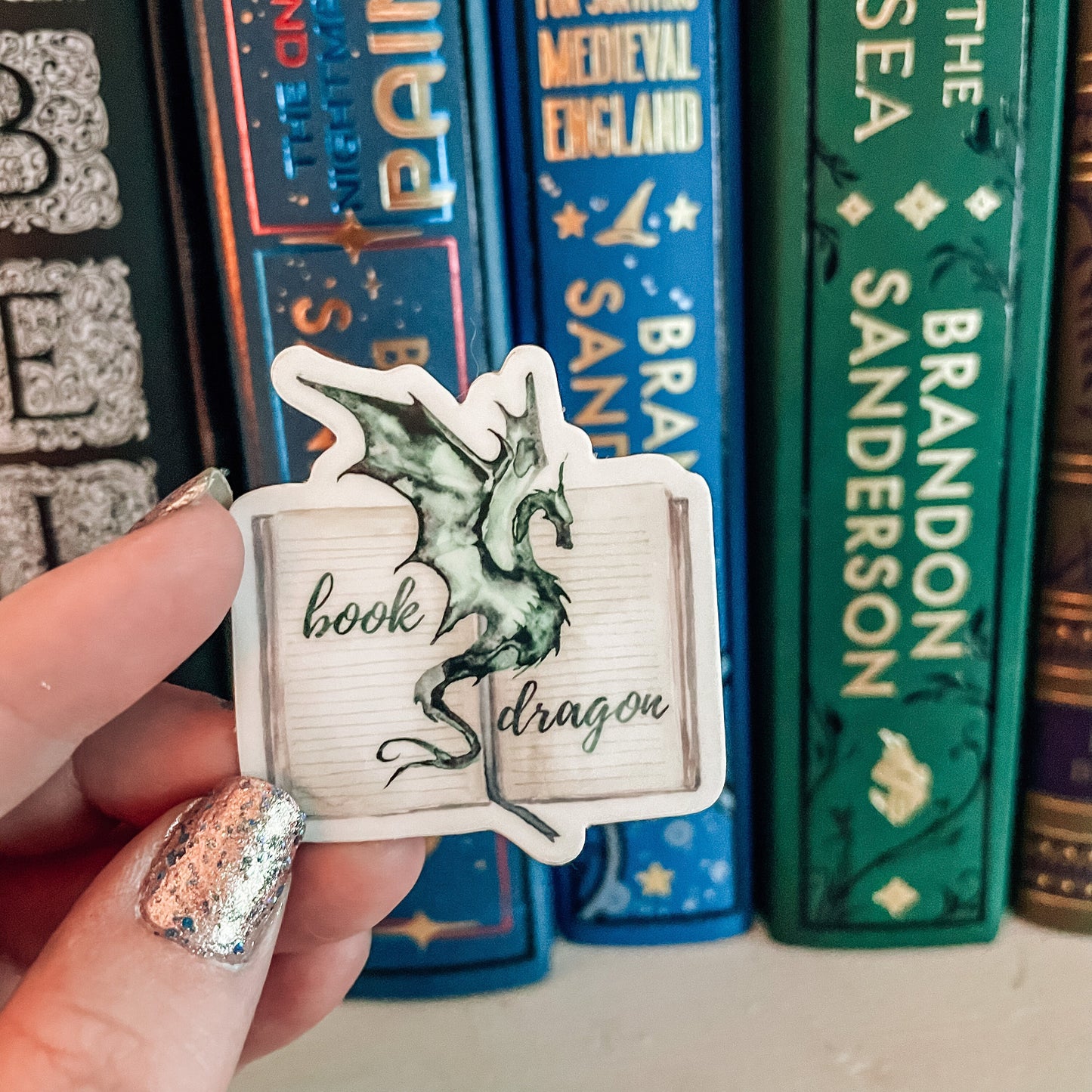 Green Book Dragon Watercolor Vinyl Sticker