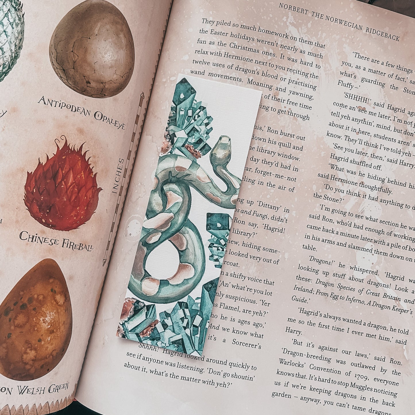 Green Serpent Watercolor Bookmark