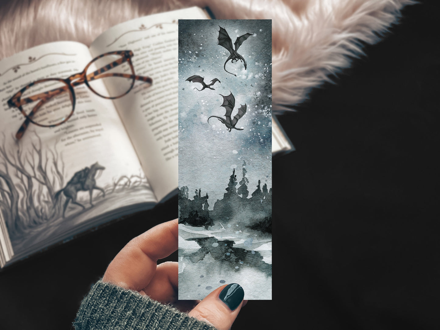 Epic Dragon Trio Watercolor Bookmark