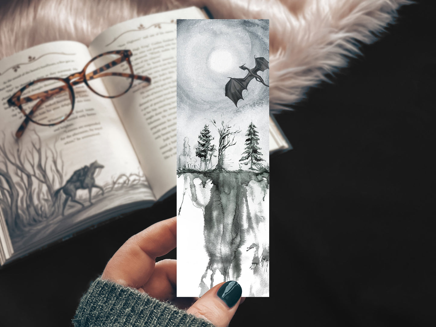 Black Dragon Watercolor Bookmark