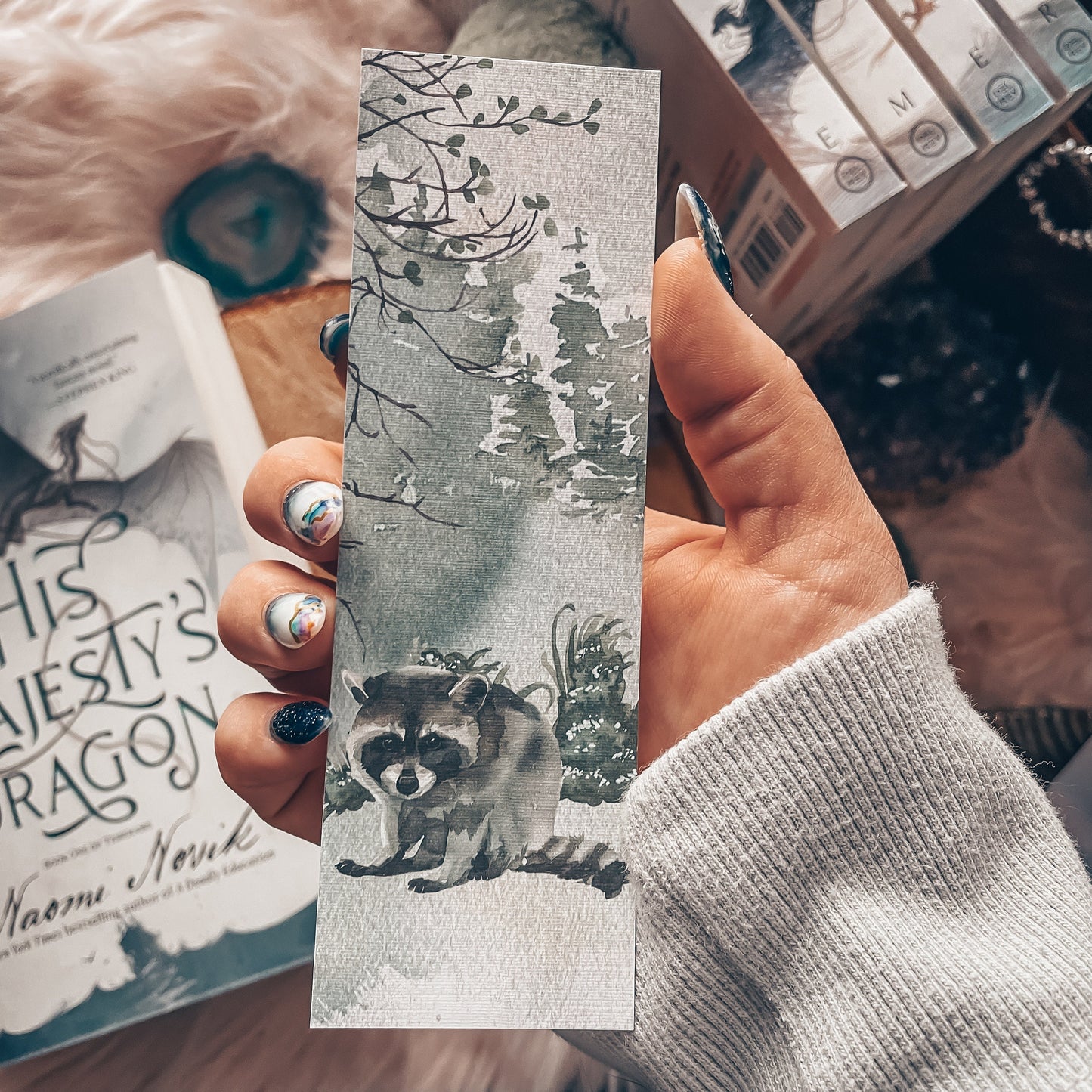 Woodland Baby Raccoon Watercolor Bookmark
