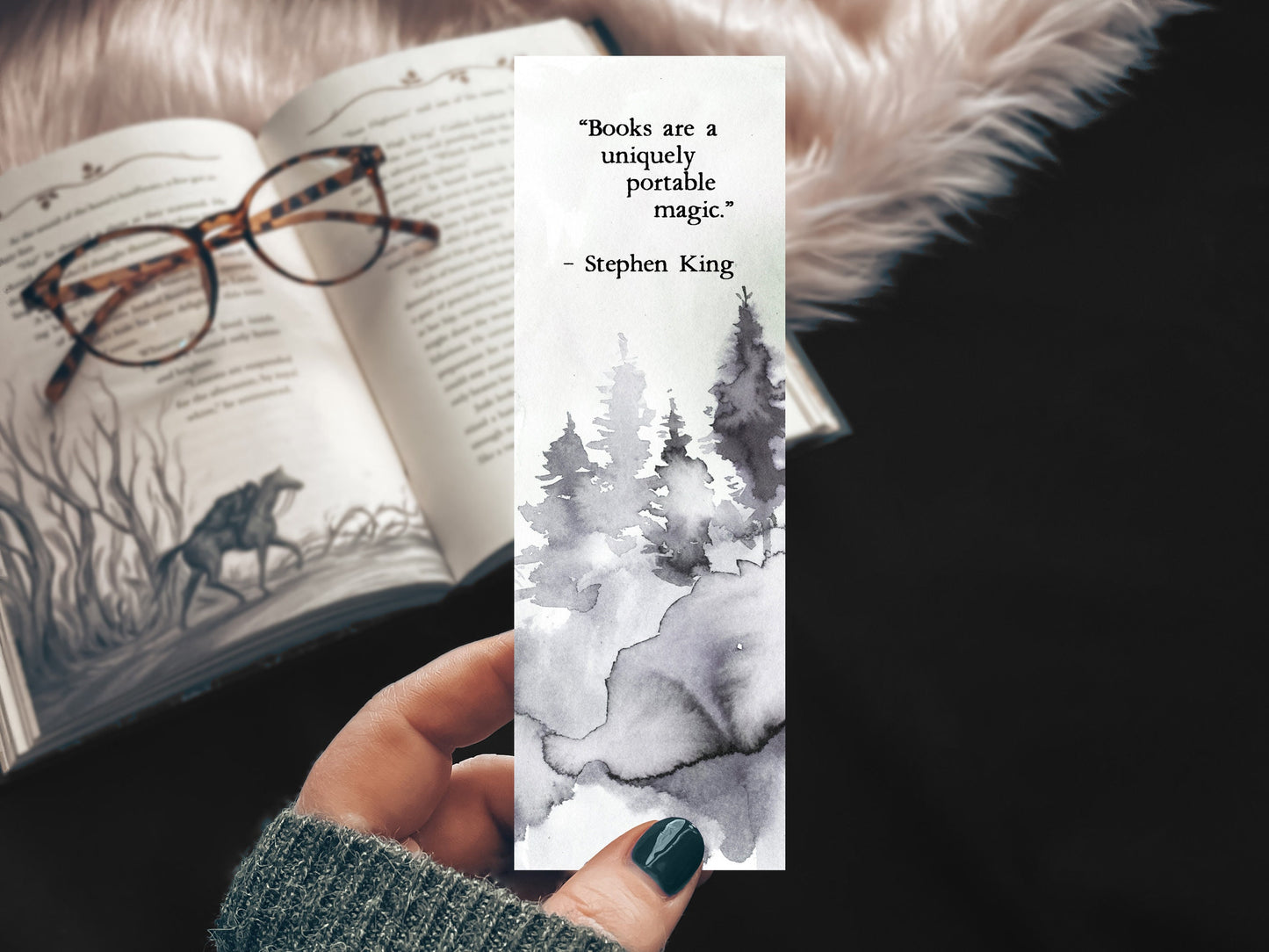 Books are a Uniquely Portable Magic Quote Watercolor Bookmark