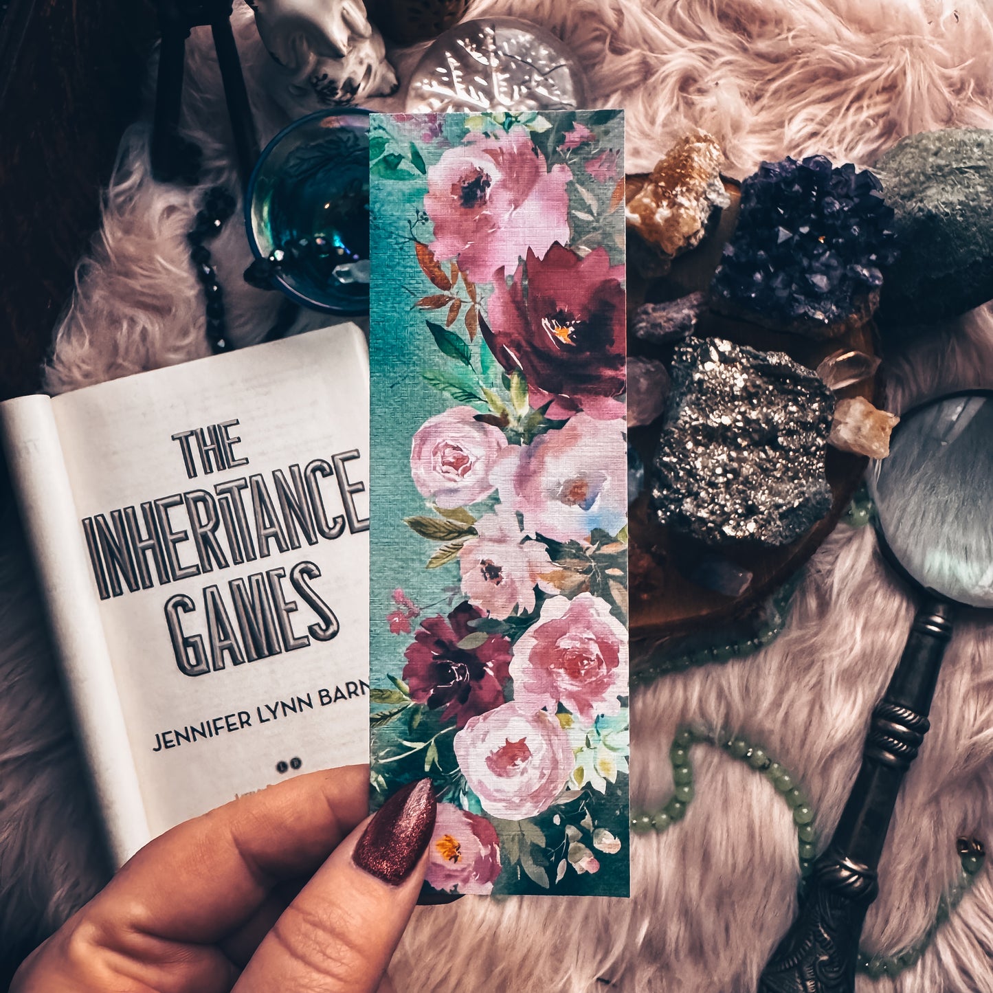 Pink Blooms Bookmark, Floral Mauve Gift for Reader Girly Bookmarks