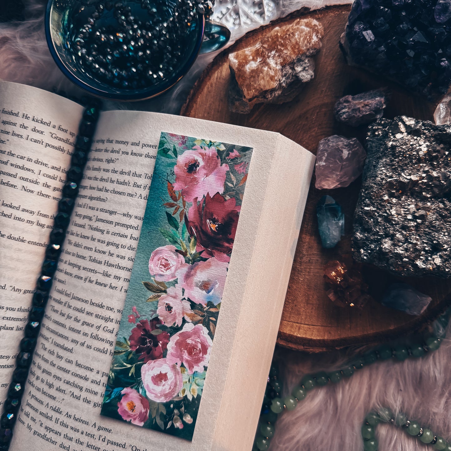 Pink Blooms Bookmark, Floral Mauve Gift for Reader Girly Bookmarks